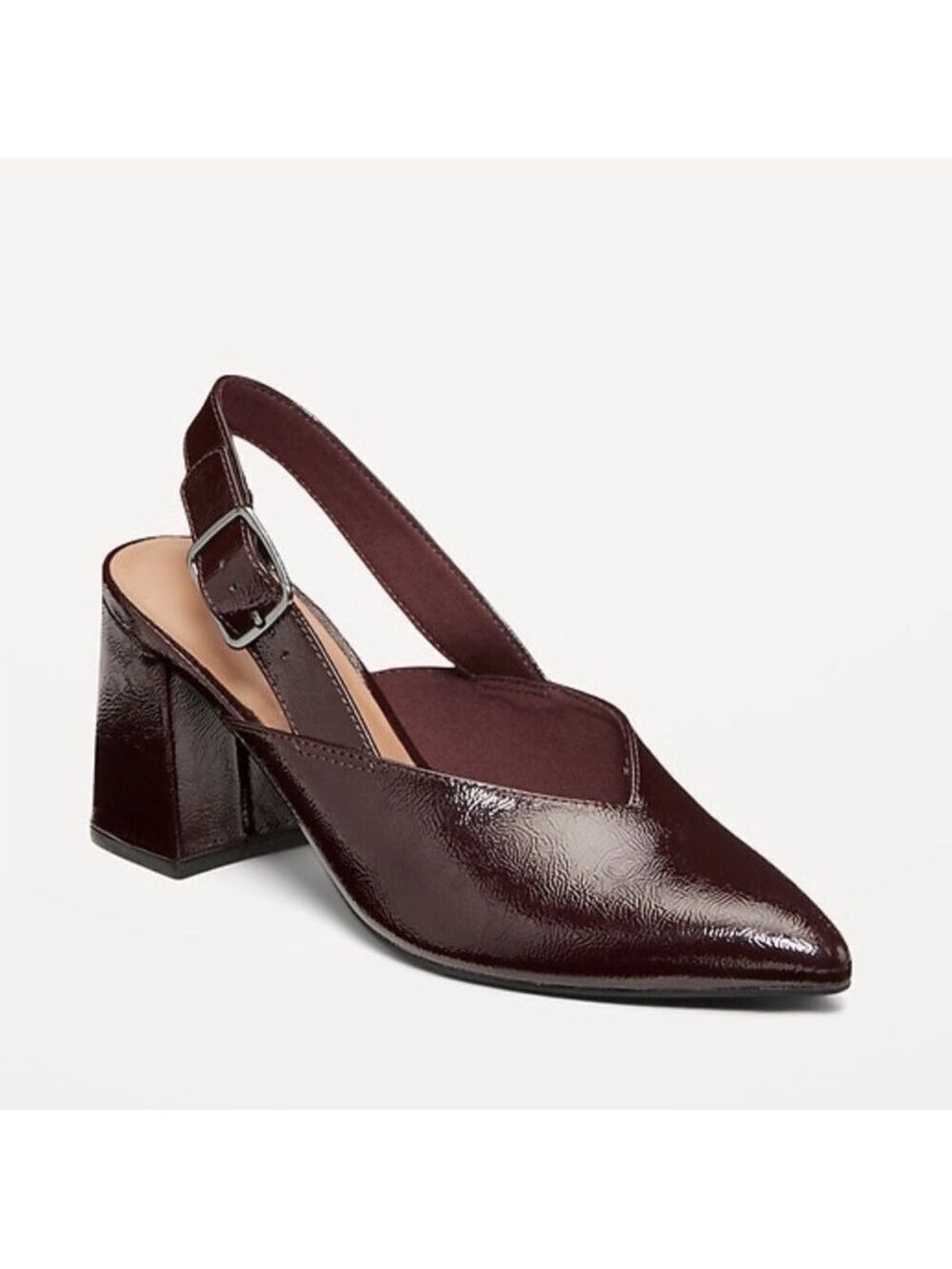 Old Navy Merlot Wine Faux-Leather Sling-Back Block Heels NWT 7.5 Career Office